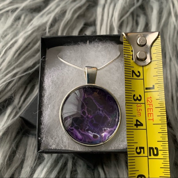 Handmade Fluid Art Necklace-Purple Reign - Picture 3 of 5